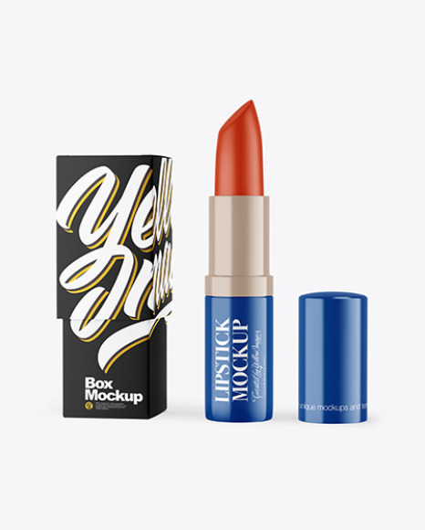 Glossy Opened Lipstick With Box Mockup PSD #2