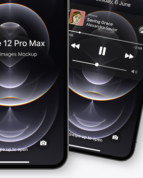 Three Apple iPhones 12 Pro Max Graphite Mockup PSD #4