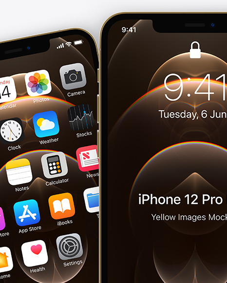 Three Apple iPhones 12 Pro Max Gold Mockup PSD #2