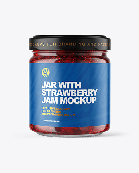 Clear Glass Jar with Strawberry Jam Mockup