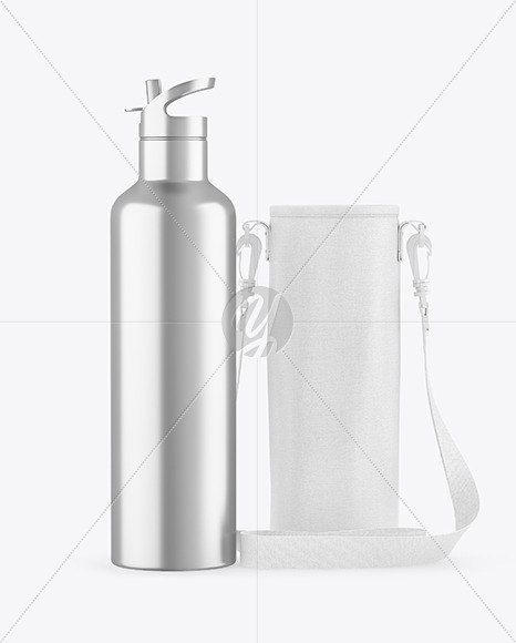 Free Metallic Water Bottle W/ Case Mockup