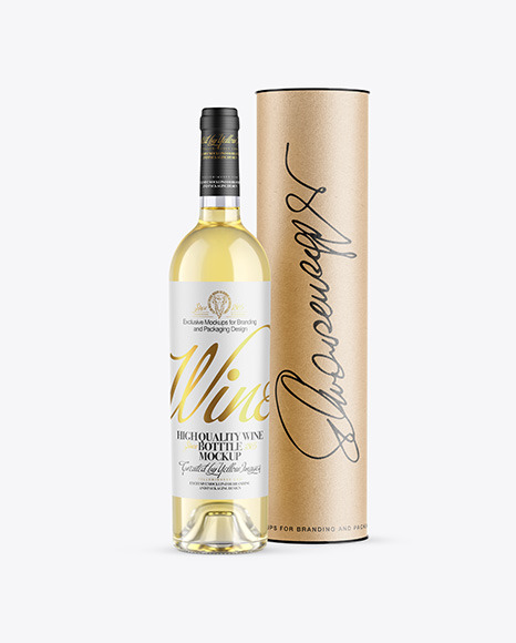 Download Clear Glass White Wine Bottle With Tube Mockup In Bottle Mockups On Yellow Images Object Mockups