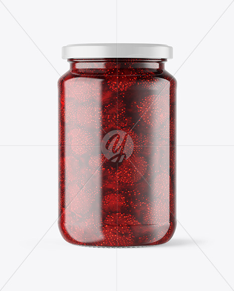 Clear Glass Jar with Strawberry Jam Mockup