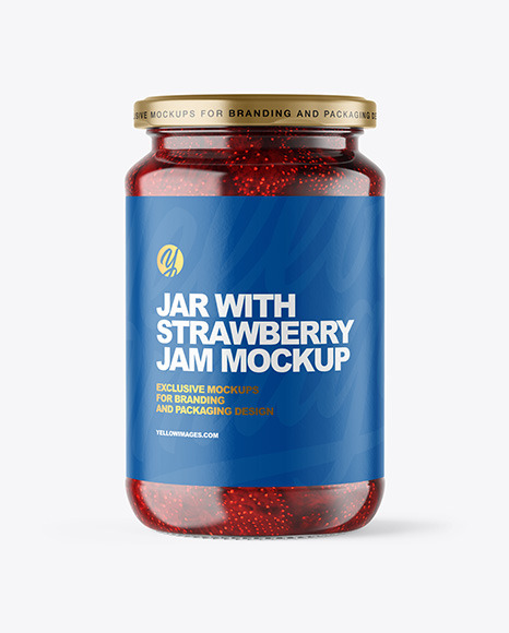 Clear Glass Jar with Strawberry Jam Mockup