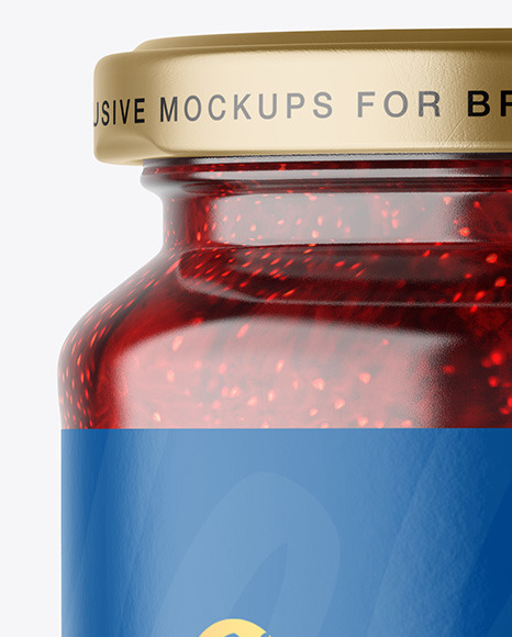 Clear Glass Jar with Strawberry Jam Mockup