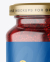 Clear Glass Jar with Strawberry Jam Mockup