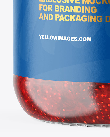 Clear Glass Jar with Strawberry Jam Mockup