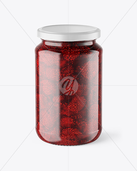 Download Clear Glass Jar with Strawberry Jam Mockup Free Mockups
