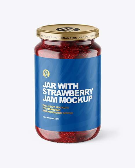 Clear Glass Jar with Strawberry Jam Mockup