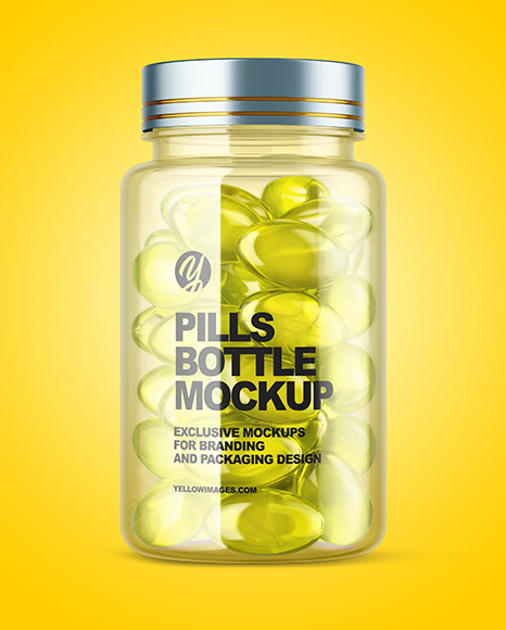 Download Clear Bottle With Soft Gel Capsules Mockup In Bottle Mockups On Yellow Images Object Mockups