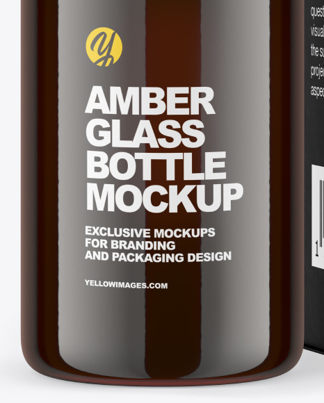 Amber Glass Bottle w  Box Mockup PSD #4