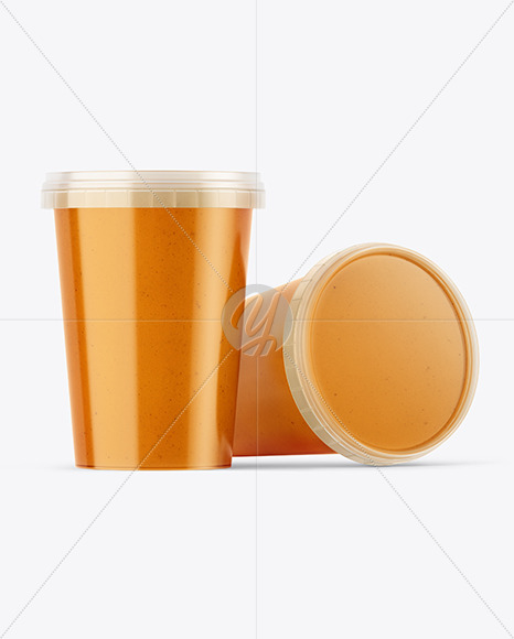 Download Two Plastic Soup Containers Mockup In Pot Tub Mockups On Yellow Images Object Mockups