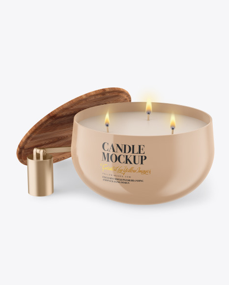 Glossy Candle w/ Wooden Cap Mockup