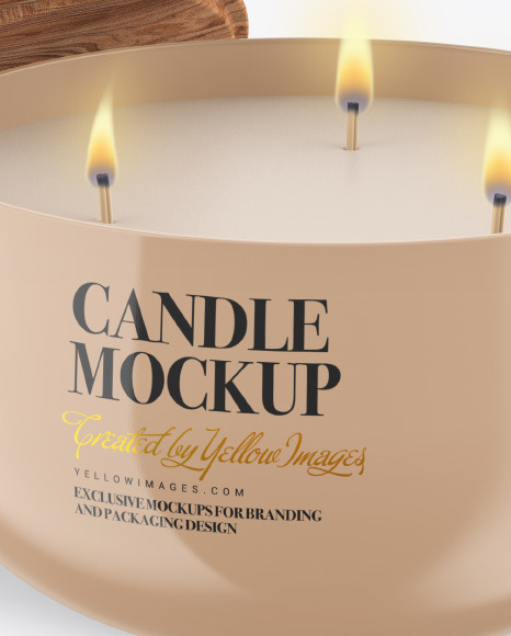 Glossy Candle w  Wooden Cap Mockup PSD #1