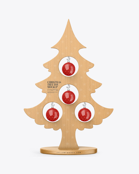 Wooden Christmas Tree Toy w/ Balls Mockup