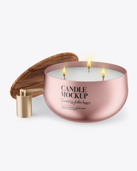 Metallic Candle w/ Wooden Cap Mockup