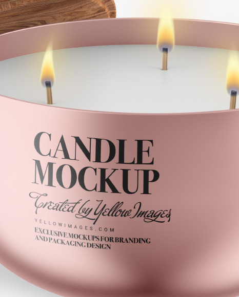 Metallic Candle w  Wooden Cap Mockup PSD #1