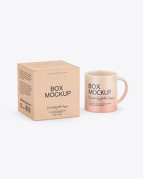 Download Kraft Box W Matte Mug Mockup In Box Mockups On Yellow Images Object Mockups