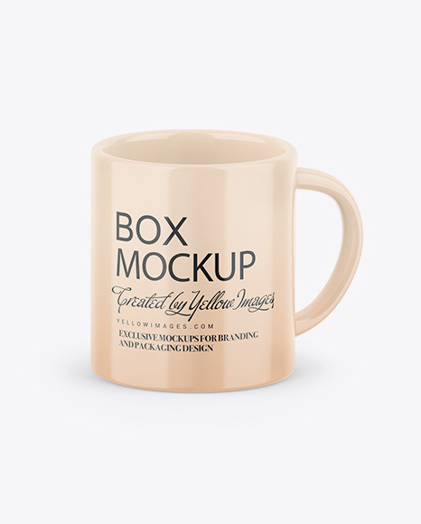 Download Kraft Box W Glossy Mug Mockup In Box Mockups On Yellow Images Object Mockups