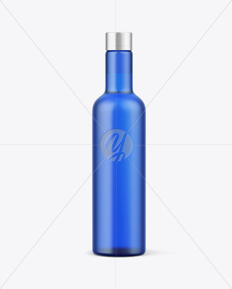 Frosted Blue Glass Vodka Bottle Mockup PSD #1