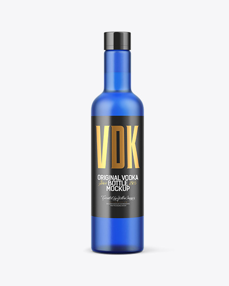 Frosted Blue Glass Vodka Bottle Mockup PSD #2