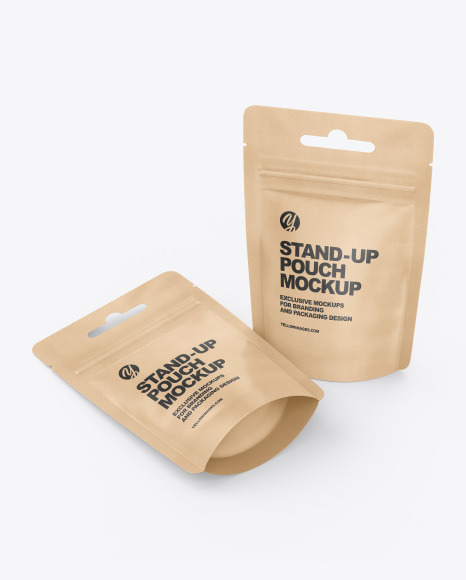 Download Two Kraft Pouches Mockup In Pouch Mockups On Yellow Images Object Mockups