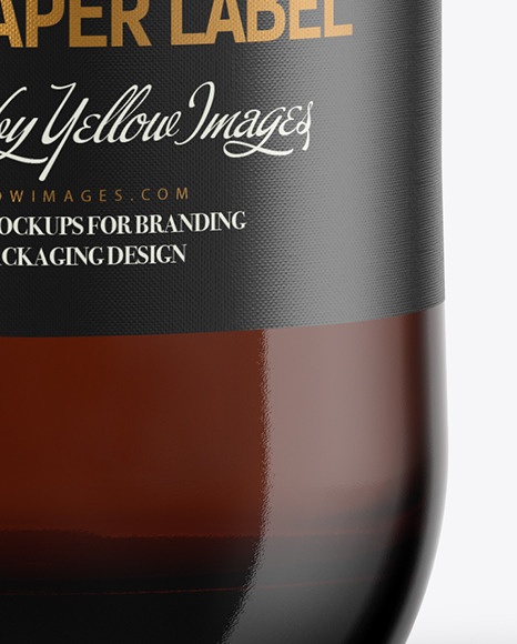 Amber Glass Bottle with Wooden Cap Mockup PSD #1