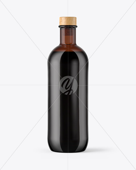 Download Amber Glass Bottle with Wooden Cap Mockup Free Mockups