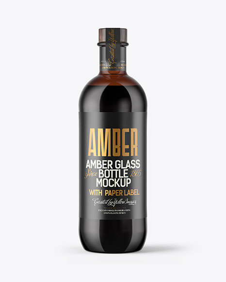 Amber Glass Bottle with Wooden Cap Mockup