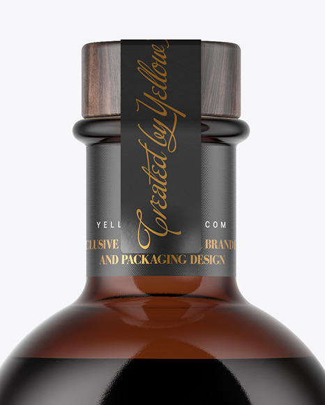 Amber Glass Bottle with Wooden Cap Mockup PSD #7