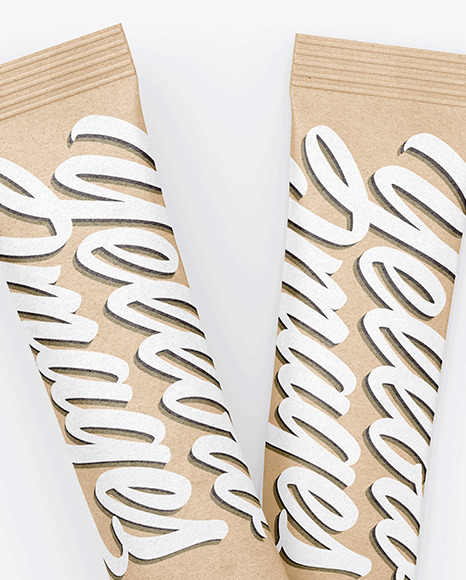 Two Kraft Stick Sachets Mockup PSD #1