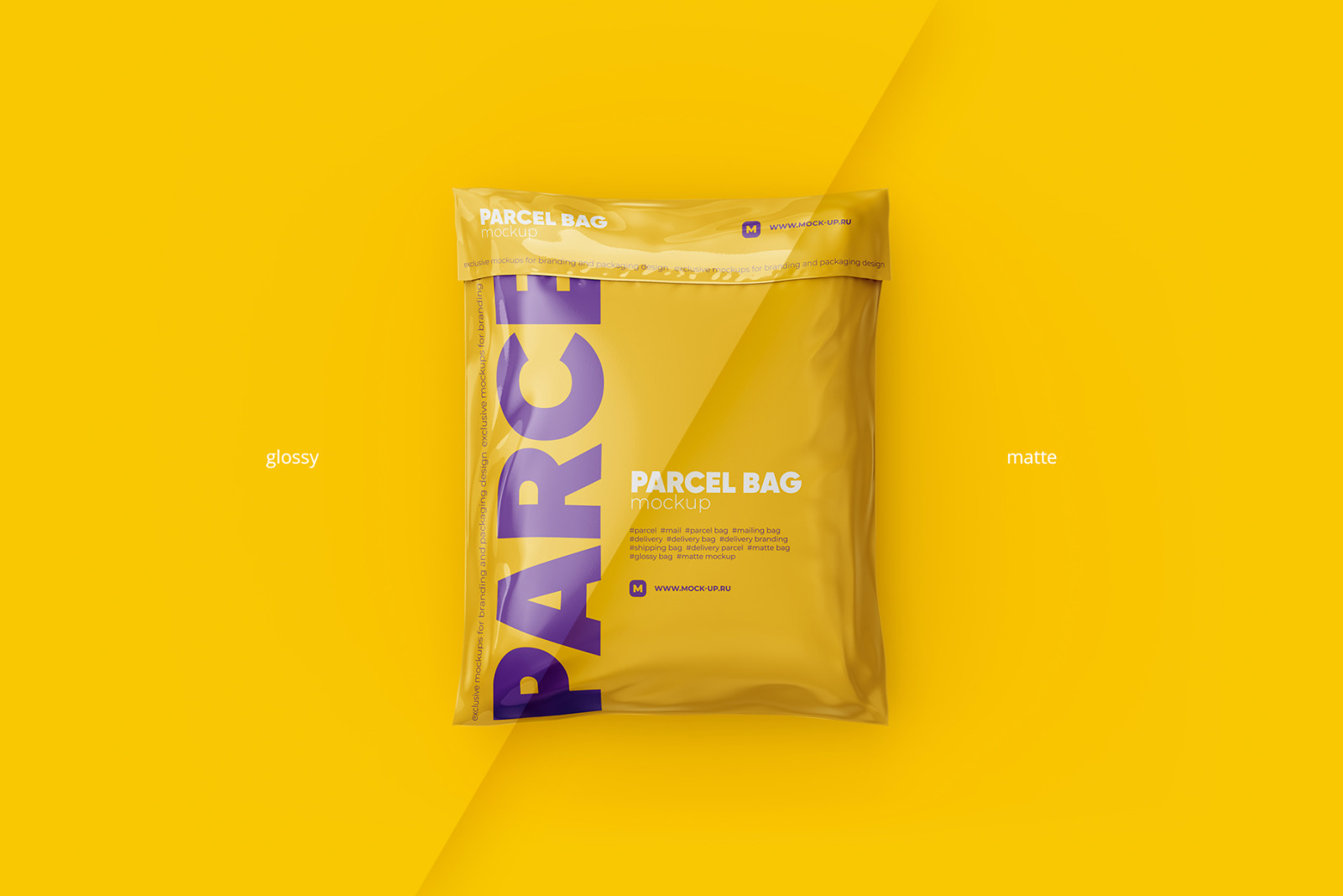 Download Matte Glossy Parcel Mailing Shipping Bag 4 Psd In Packaging Mockups On Yellow Images Creative Store