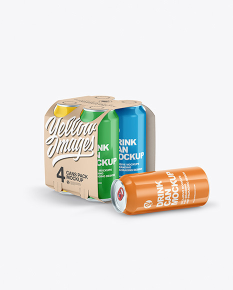 Download Carton Carrier W 4 Glossy Cans Mockup In Can Mockups On Yellow Images Object Mockups