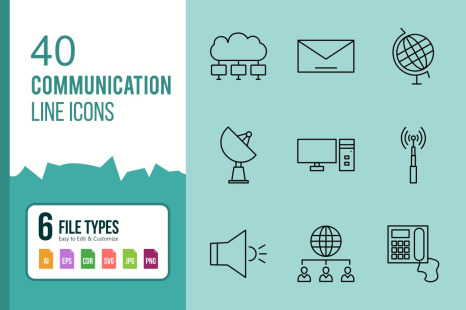 40 Communication Line Black Icons