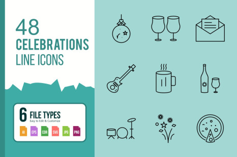 48 Celebrations Line Black Icons