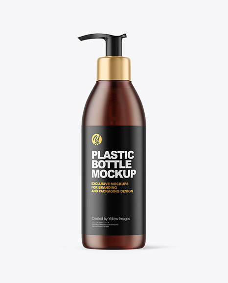 Frosted Amber Cosmetic Bottle with Pump Mockup