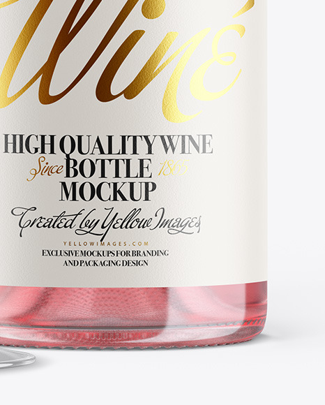 Clear Pink Wine Bottle With Glass Mockup PSD #6