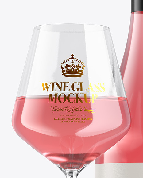 Clear Pink Wine Bottle With Glass Mockup PSD #7