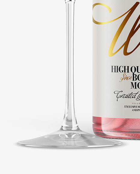 Clear Pink Wine Bottle With Glass Mockup PSD #5