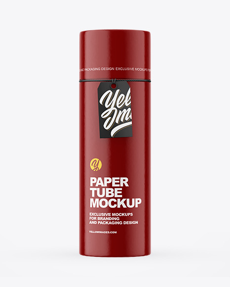 Download Glossy Paper Tube With Label Mockup In Tube Mockups On Yellow Images Object Mockups