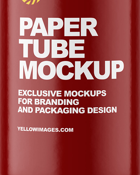 Download Glossy Paper Tube With Label Mockup In Tube Mockups On Yellow Images Object Mockups