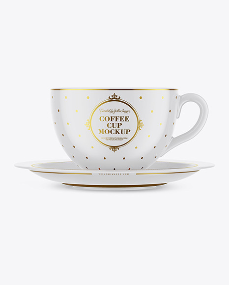 Glossy Coffee Cup w/ Plate Mockup