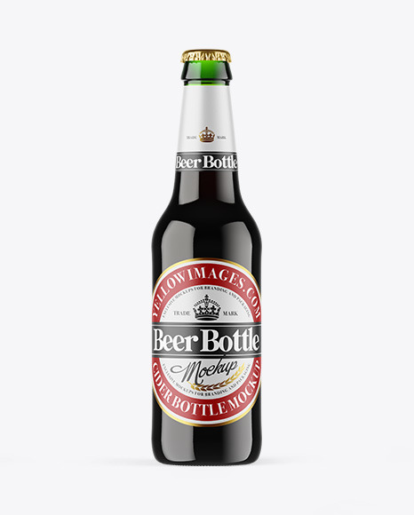 Green Glass Dark Beer Bottle Mockup