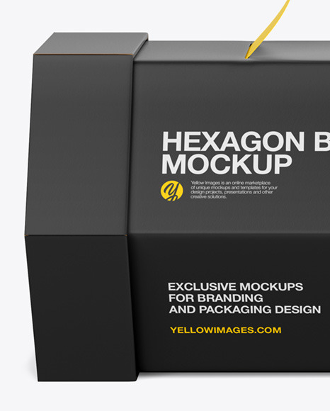 Hexagon Paper Box Mockup Front View High Angle In Box Mockups On Yellow Images Object Mockups