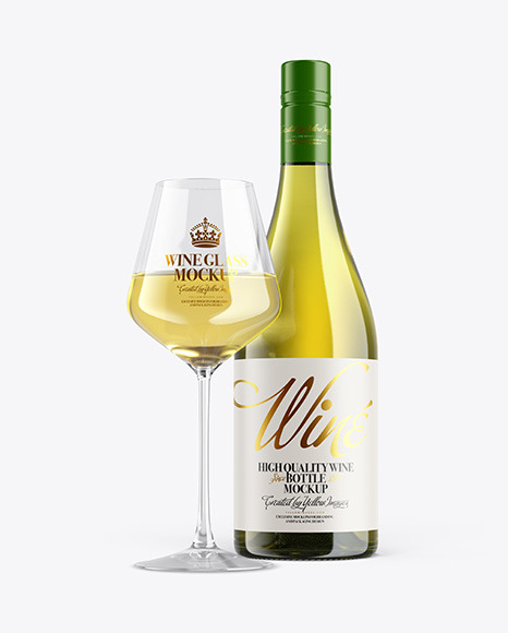 Antique Green Wine Bottle With Glass Mockup