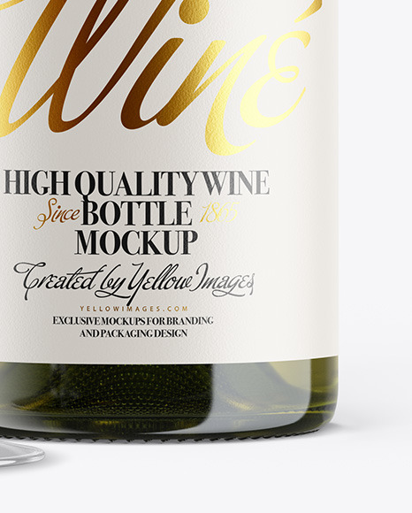 Antique Green Wine Bottle With Glass Mockup in Bottle Mockups on Yellow Images Object Mockups