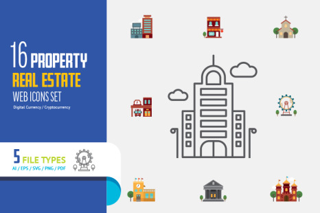Buildings city icons Pack. flat line design vector