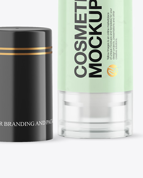 Download Opened Clear Cosmetic Bottle With Pump Mockup In Bottle Mockups On Yellow Images Object Mockups