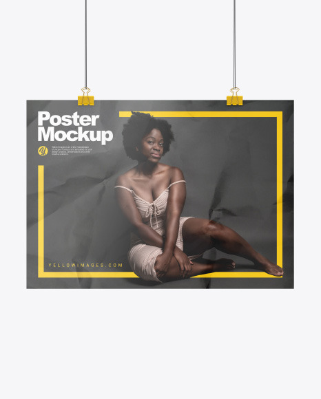 Crumpled A3 Poster with Clip Mockup PSD #2