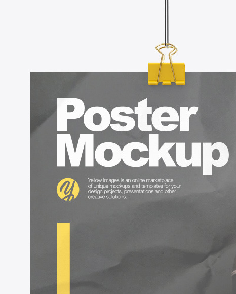 Crumpled A3 Poster with Clip Mockup PSD #3